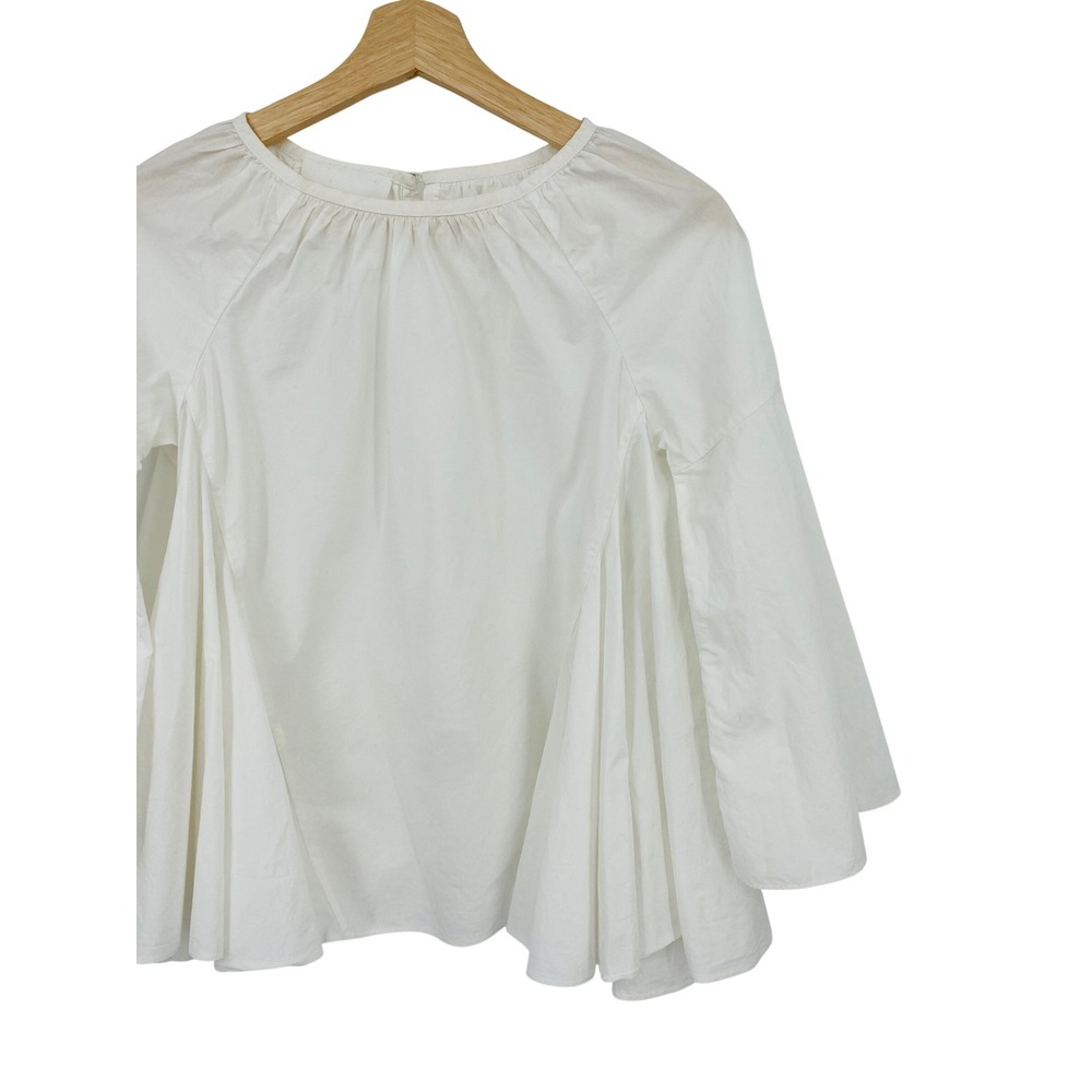 Co‎ Bell Sleeve Blouse Women XS White Cotton Pleated Peplum Top